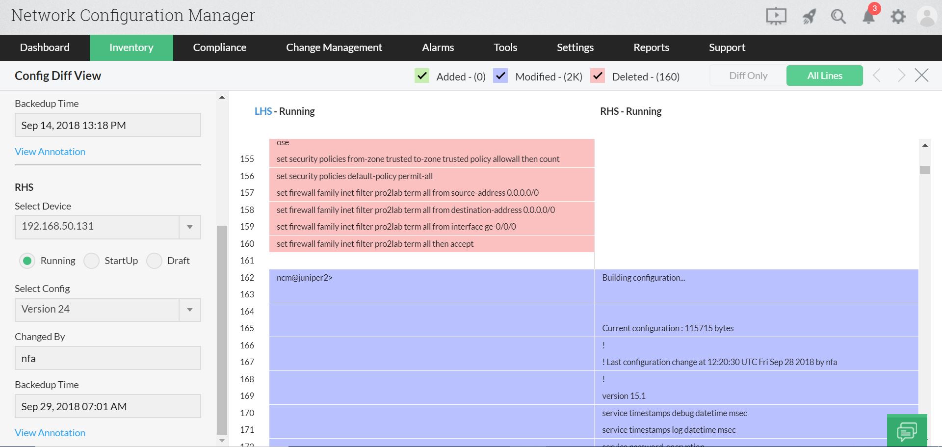 Comparación y Control de Versiones de la Configuración